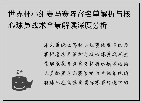 世界杯小组赛马赛阵容名单解析与核心球员战术全景解读深度分析